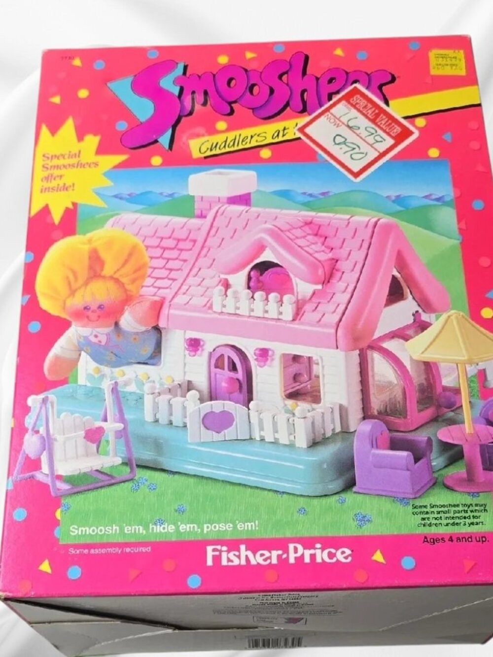 Fisher-Price Smoosher Cuddlers Pink and White House Set Vintage 1988